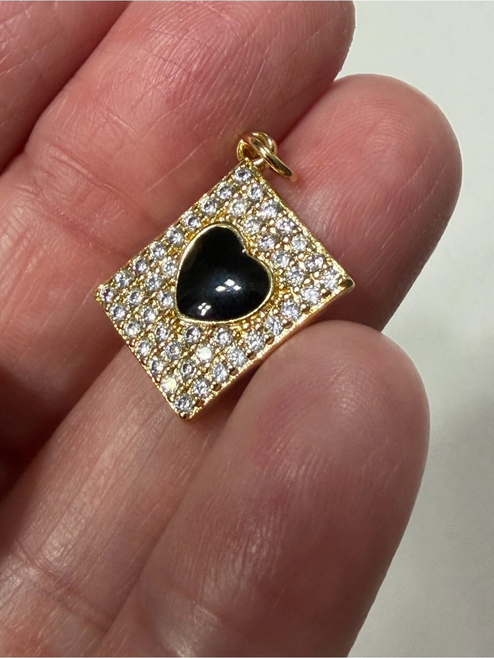 Pretty Bird USA Gold-Plated Pavé Enamel Heart Square Pendant